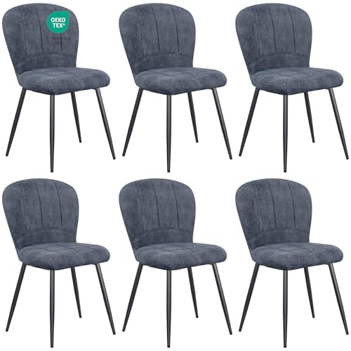 WAFTING Esszimmerstühle 6er Set, Plüsch Chenille Farbric schalenförmiger Esszimmerstuhl, und Metallbeine, Moderner Komfort für Heim & Büro, Dunkelgrau von WAFTING