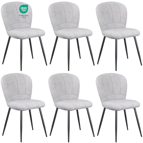 WAFTING Esszimmerstühle 6er Set, Plüsch Chenille Farbric schalenförmiger Esszimmerstuhl, und Metallbeine, Moderner Komfort für Heim & Büro, Grau von WAFTING