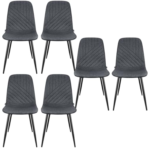 WAFTING Esszimmerstühle 6er Set, Stühle mit Leinen-Diagonalstreifen-Design und Metallgestell, Geeignet für Esszimmer, Wohnzimmer, Küchen, Schlafzimmer und Empfangsräume, Dunkelgrau von WAFTING