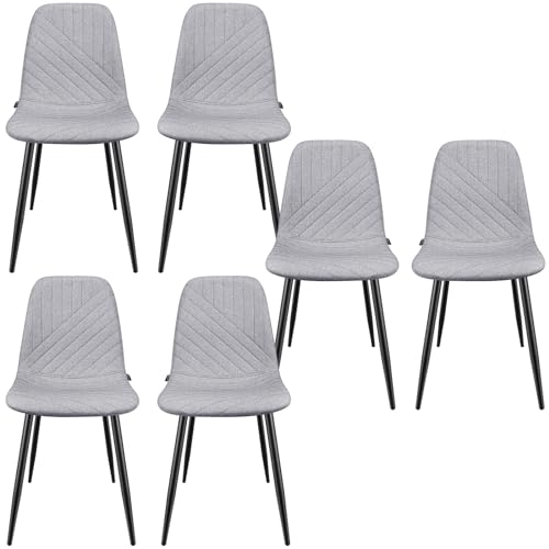 WAFTING Esszimmerstühle 6er Set, Stühle mit Leinen-Diagonalstreifen-Design und Metallgestell, Geeignet für Esszimmer, Wohnzimmer, Küchen, Schlafzimmer und Empfangsräume, Gray von WAFTING