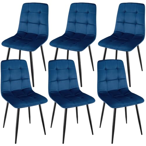 WAFTING Esszimmerstühle 6er Set, gepolsterter Stuhl mit hoher Rückenlehne und holländischem Samtdesign, Esstischstühle mit Metallfuß, für Esszimmer, Wohnzimmer und Empfangsraum, Dunkelblau von WAFTING