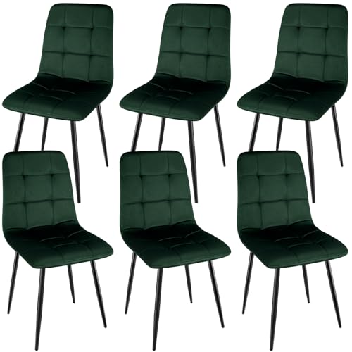 WAFTING Esszimmerstühle 6er Set, gepolsterter Stuhl mit hoher Rückenlehne und holländischem Samtdesign, Esstischstühle mit Metallfuß, für Esszimmer, Wohnzimmer und Empfangsraum, Dunkelgrün von WAFTING