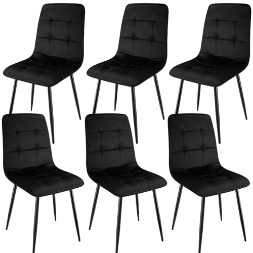 WAFTING Esszimmerstühle 6er Set, gepolsterter Stuhl mit hoher Rückenlehne und holländischem Samtdesign, Esstischstühle mit Metallfuß, für Esszimmer, Wohnzimmer und Empfangsraum, Schwarz von WAFTING