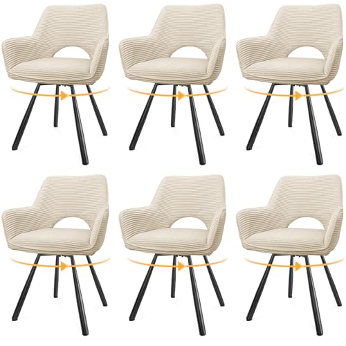 WAFTING Esszimmerstühle 6er Set Drehbar,Armlehnstuhl mit Metallbeine,geeignet als Stühle Esszimmer,Samt Stuhl,Küchenstühle,Wohnzimmerstuhl,Polsterstuhl mit Samtigem Gefühl,Beige von WAFTING