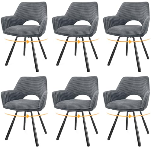WAFTING Esszimmerstühle 6er Set Drehbar,Armlehnstuhl mit Metallbeine,geeignet als Stühle Esszimmer,Samt Stuhl,Küchenstühle,Wohnzimmerstuhl,Polsterstuhl mit Samtigem Gefühl,Grau von WAFTING