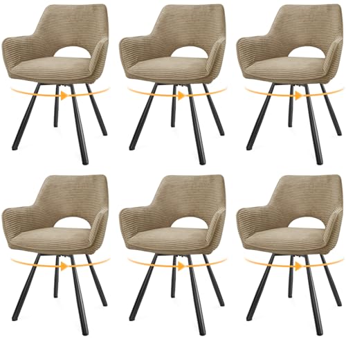 WAFTING Esszimmerstühle 6er Set Drehbar,Armlehnstuhl mit Metallbeine,geeignet als Stühle Esszimmer,Samt Stuhl,Küchenstühle,Wohnzimmerstuhl,Polsterstuhl mit Samtigem Gefühl,Kaki von WAFTING