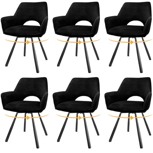 WAFTING Esszimmerstühle 6er Set Drehbar,Armlehnstuhl mit Metallbeine,geeignet als Stühle Esszimmer,Samt Stuhl,Küchenstühle,Wohnzimmerstuhl,Polsterstuhl mit Samtigem Gefühl,Schwarz von WAFTING