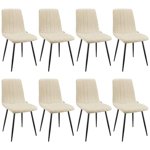 WAFTING Esszimmerstühle 8er Set, Gepolsterter Stuhl mit Hoher Rückenlehne, Esstischstühle mit Metallfuß, für Esszimmer, Wohnzimmer, Küche, Schlafzimmer und Empfangsraum, Beige von WAFTING