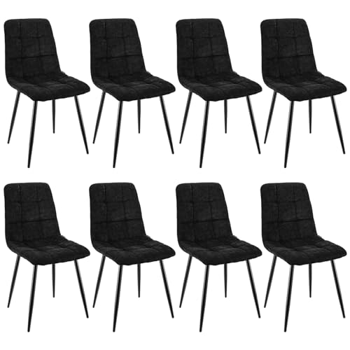 WAFTING Esszimmerstühle 8er Set, Gepolsterter Stuhl mit Hoher Rückenlehne und Leinendesign, Esstischstühle mit Metallfuß, für Esszimmer, Wohnzimmer, Küche, Schlafzimmer und Empfangsraum, Schwarz von WAFTING