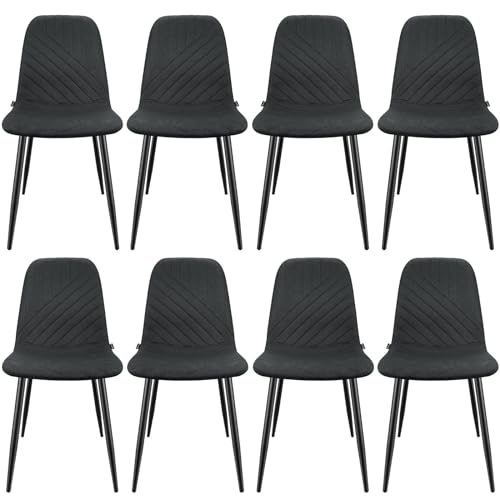 WAFTING Esszimmerstühle 8er Set, Stühle mit Leinen-Diagonalstreifen-Design und Metallgestell, Geeignet für Esszimmer, Wohnzimmer, Küchen, Schlafzimmer und Empfangsräume, Schwarz von WAFTING