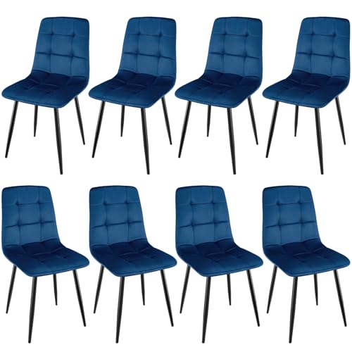 WAFTING Esszimmerstühle 8er Set, gepolsterter Stuhl mit hoher Rückenlehne und holländischem Samtdesign, Esstischstühle mit Metallfuß, für Esszimmer, Wohnzimmer und Empfangsraum, Dunkelblau von WAFTING