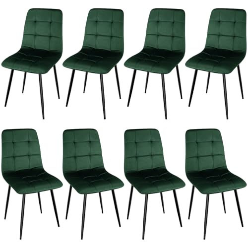 WAFTING Esszimmerstühle 8er Set, gepolsterter Stuhl mit hoher Rückenlehne und holländischem Samtdesign, Esstischstühle mit Metallfuß, für Esszimmer, Wohnzimmer und Empfangsraum, Dunkelgrün von WAFTING