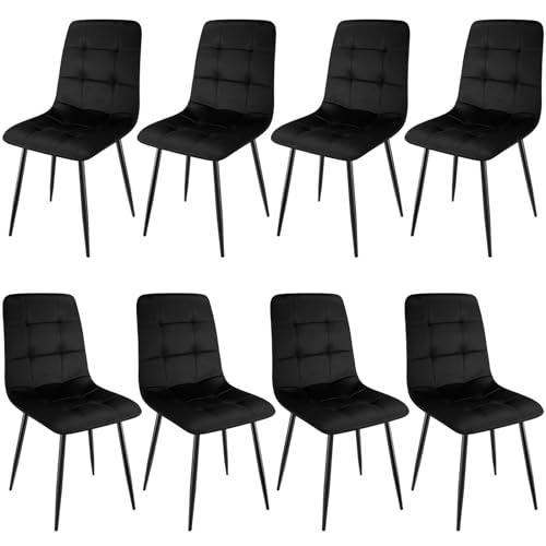 WAFTING Esszimmerstühle 8er Set, gepolsterter Stuhl mit hoher Rückenlehne und holländischem Samtdesign, Esstischstühle mit Metallfuß, für Esszimmer, Wohnzimmer und Empfangsraum, Schwarz von WAFTING