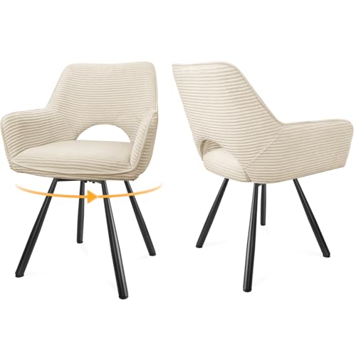 WAFTING Esszimmerstühle Drehbar,Armlehnstuhl mit Metallbeinen,geeignet als Stühle Esszimmer,Samt Stuhl,Küchenstühle,Wohnzimmerstuhl,Polsterstuhl mit Samtigem Gefühl,Stühle 2er Set,Beige von WAFTING