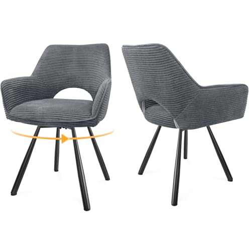 WAFTING Esszimmerstühle Drehbar,Armlehnstuhl mit Metallbeinen,geeignet als Stühle Esszimmer,Samt Stuhl,Küchenstühle,Wohnzimmerstuhl,Polsterstuhl mit Samtigem Gefühl,Stühle 2er Set,Grau von WAFTING