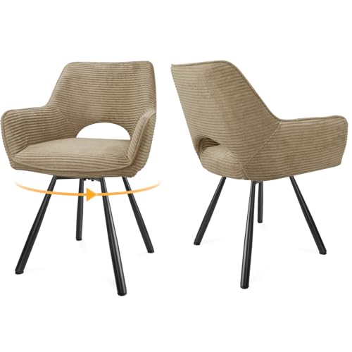 WAFTING Esszimmerstühle Drehbar,Armlehnstuhl mit Metallbeinen,geeignet als Stühle Esszimmer,Samt Stuhl,Küchenstühle,Wohnzimmerstuhl,Polsterstuhl mit Samtigem Gefühl,Stühle 2er Set,Kaki von WAFTING