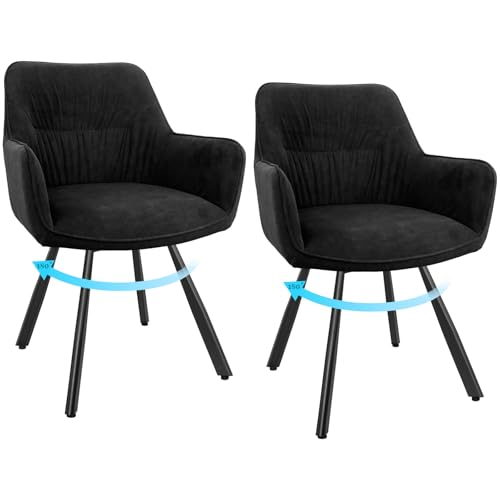 WAFTING Esszimmerstuhl 2er Set drehbar, Armlehnstuhl drehbar 180°,Moderner Polsterstuhl Stuhl Samt, Stühle für Esszimmer,Küchenstuhl für Wohnzimmer, Arbeitszimmer,Schlafzimmer,Schwarz von WAFTING
