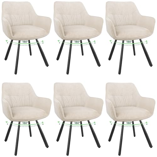 WAFTING Esszimmerstuhl 6er Set drehbar, Armlehnstuhl drehbar 180°,Moderner Polsterstuhl Stuhl Samt, Stühle für Esszimmer,Küchenstuhl für Wohnzimmer, Arbeitszimmer,Schlafzimmer,Khaki von WAFTING