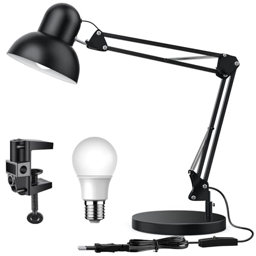 WAFTING Upgrade Große Schreibtischlampe, Schreibtischlampe Retro mit E27 Schraubbirne, Flexible Klemme auf Desk Lamp, Architektenlampe, 65cm Schwenkarm Schreibtischlampe, Led Tischlampe für Büro von WAFTING