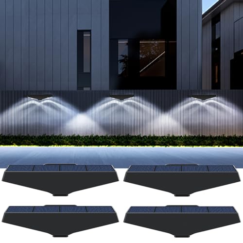 WAFTING Solarlampen für Außen, 4 Stück Solar Wandleuchte Aussen Garten IP65 Wasserdicht Solar LED Aussenleuchten Wand Außenlampe Kabellos für Veranda Garage Zaun Rasen kalt weiß von WAFTING