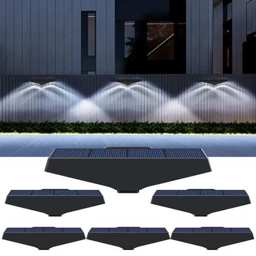 WAFTING Solarlampen für Außen, 6 Stück Solar Wandleuchte Aussen Garten IP65 Wasserdicht Solar LED Aussenleuchten Wand Außenlampe Kabellos für Veranda Garage Zaun Rasen kalt weiß von WAFTING