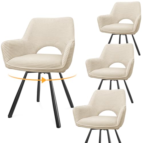 WAFTING esszimmerstühle 4er Set Drehbar,Armlehnstuhl mit Metallbeinen,geeignet als Stühle Esszimmer,Samt Stuhl,Küchenstühle,Wohnzimmerstuhl,Polsterstuhl mit Samtigem Gefühl,Beige von WAFTING