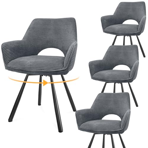 WAFTING esszimmerstühle 4er Set Drehbar,Armlehnstuhl mit Metallbeinen,geeignet als Stühle Esszimmer,Samt Stuhl,Küchenstühle,Wohnzimmerstuhl,Polsterstuhl mit Samtigem Gefühl,Grau von WAFTING