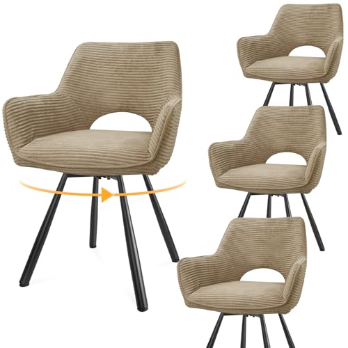 WAFTING esszimmerstühle 4er Set Drehbar,Armlehnstuhl mit Metallbeinen,geeignet als Stühle Esszimmer,Samt Stuhl,Küchenstühle,Wohnzimmerstuhl,Polsterstuhl mit Samtigem Gefühl,Kaki von WAFTING