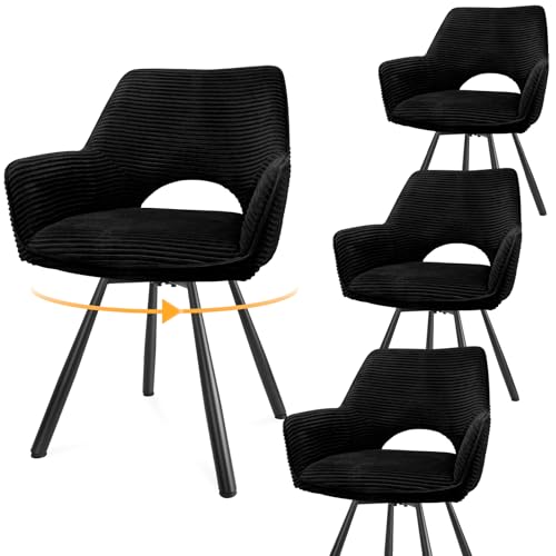 WAFTING esszimmerstühle 4er Set Drehbar,Armlehnstuhl mit Metallbeinen,geeignet als Stühle Esszimmer,Samt Stuhl,Küchenstühle,Wohnzimmerstuhl,Polsterstuhl mit Samtigem Gefühl,Schwarz von WAFTING