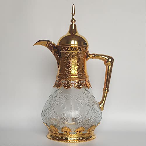 Arabische Kanne 1,6 l, marokkanische Teekanne mit Pinguin-Tülle und bequemem Griff, geeignet für die Zubereitung von Tee, Obst und Kaffee zu Hause,Gold von WAGLOS