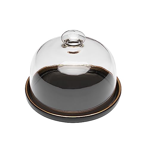 WAGLOS Kuchenständer Transparent Glasglocke Glas Käseglocke Mit Keramik Teller Torten Glashaube Tortenglocke Lebensmittel Haube Abdeckhaube Für Essen Cover,Schwarz von WAGLOS