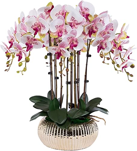 WAGLOS Kunstblumen Künstliche Orchideen im Topf mit Porzellanvase, künstliche Blumen, Dekoration, Wohnzimmer, Büro, künstliche Phalaenopsis-Blumen Schöne Form von WAGLOS