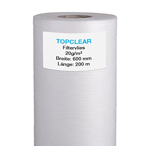 Filtervlies für Vliesfilter | Vliesrolle 200m x 60cm 20g/m² | für alle Koi Teich Vlies-Filter geeignet | hydrophiles wasserdurchlässiges Fleece | 600mm Topclear Filtervlies in Profiqualität von Teichpoint