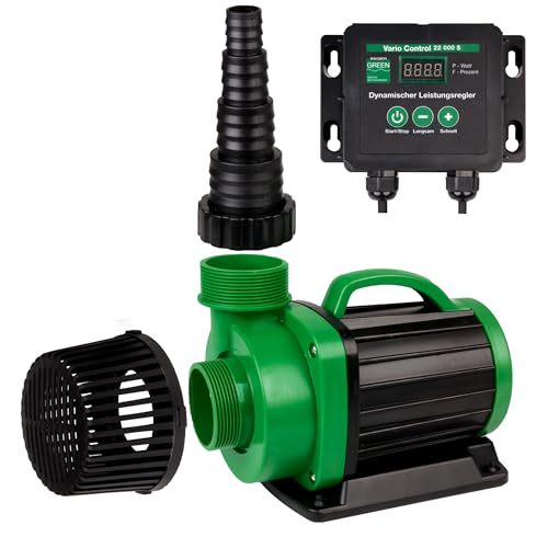 regelbare Teichpumpe Vario Control 22000-S | WAGNER GREEN eco Filterpumpe mit 22.000 l/h | regulierbar mit externem Controller | einsetzbar als Bachlaufpumpe oder Wasserfallpumpe von WAGNER GREEN Alles für den Gartenteich