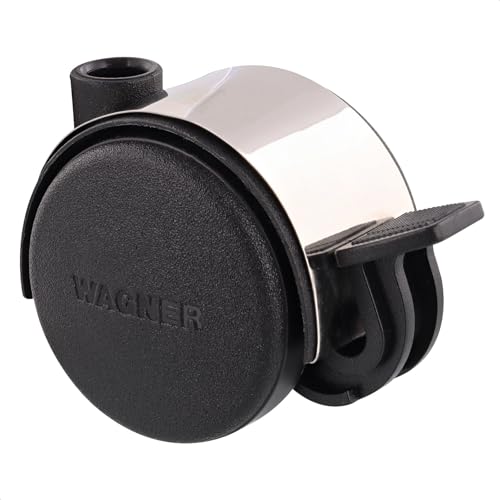 WAGNER Design Möbelrolle/Lenkrolle/Doppelrolle - hart- Durchmesser Ø 50 mm, Bauhöhe 55 mm, schwarz/chrom, Feststeller, Tragkraft 50 kg - 01102801 von WAGNER design yourself