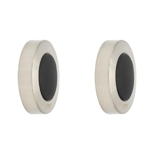 WAGNER Design-Wand-Türstopper SCREW OR GLUE/Schrauben oder Kleben - Durchmesser Ø 40 x 10 mm, Metall gebürstet, Edelstahloptik, thermoplastischer Kautschuk schwarz- 15514011 (Packung mit 2) von WAGNER