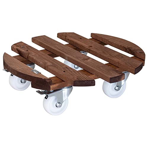 WAGNER Pflanzenroller PALETTI Big Ø 45 x 13 cm I Pflanzenroller & Blumenroller für Außenbereich + Innenbereich I Kübelroller aus Holz mit 2 Total-Feststellern I Tragkraft 250kg I Made in EU -20087101 von WAGNER design yourself