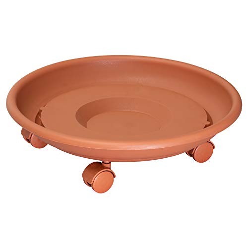 WAGNER Pflanzenroller SERIE K Ø 34 x 9 cm I Pflanzenroller & Blumenroller für Außenbereich + Innenbereich, terracotta I Kübelroller aus Kunststoff I Tragkraft 50 kg I Made in EU – 20103601 von WAGNER design yourself