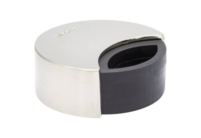 Bodentürstopper SCREW OR GLUE / Schrauben oder Kleben - Durchmesser Ø 50 x 18 mm, Metall gebürstet, Edelstahloptik, thermoplastischer Kautschuk, 2 Anschlagsmodi, Designpreis von WAGNER design yourself