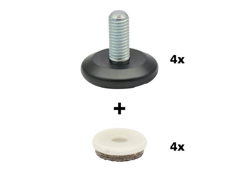 WAGNER design yourself Möbelfuß QuickClick® 4er-Set Verstellfuß Ø 37 mm mit Gewindestift M10 x 25 mm und Möbelgleiter austauschbar I 4x Verstellfuß + Gleiter - Wollfilz ULTRASOFT - Durchmesser Ø 30 mm - Made in DE von WAGNER design yourself
