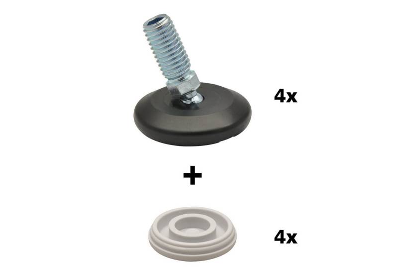 WAGNER design yourself Möbelfuß QuickClick® Möbelgleiter I 4er-Set Verstellfuß Ø 37 mit Kugelgelenk und Gewindestift M10 x 25 mm I 4x Verstellfuß + 4x Gleiter - HYPER - Durchmesser Ø 30 mm - Made in DE von WAGNER design yourself