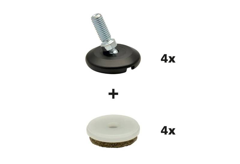 WAGNER design yourself Möbelfuß QuickClick® Möbelgleiter I 4er-Set Verstellfuß Ø 37 mm mit Kugelgelenk und Gewinde M8 x 25 mm I 4x Verstellfuß + 4x Gleiter - ULTRASOFT - Durchmesser Ø 30 mm - Made in DE von WAGNER design yourself