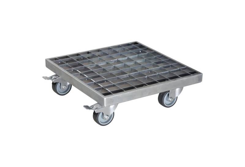 WAGNER design yourself Pflanzenroller INDUSTRIAL STYLE eckig, 29 x 29 x 9,5 cm I für Innenbereich + Außenbereich I aus Stahl Gitterrost, silber verzinkt & grau beschichtet I softe Rollen, 2 Bremsen I Tragkraft 200 kg - Made in DE von WAGNER design yourself