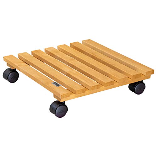 WAGNER Pflanzenroller Nature 35 x 35 x 8 cm I Pflanzenroller für Innenbereich I Blumenroller aus FSC®-Massivholz, Erle Natur geölt I Kübelroller aus Holz I Tragkraft 100 kg I Made in EU - 20083501 von WAGNER