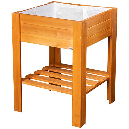 Wagner GreenFAMILY - Hochbeet - GreenBOX Light - Nadelholz, Massivholz FSC®, Kastanie, 53,5 x 53,5 x 70 cm, Regalboden, inkl. Pflanztasche - 25038001 von WAGNER design yourself