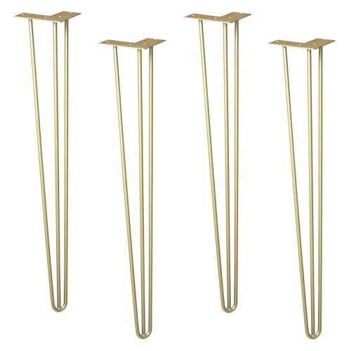 WAGNER Möbelbeine/Tischbeine/Möbelfüße - Hairpin Legs 4er Set - Retro - Stahl pulverbeschichtet Gold, 12 x 12 x 71 cm, Beine konisch/schräg verlaufend, integrierte Anschraubplatte - 12827504 von WAGNER