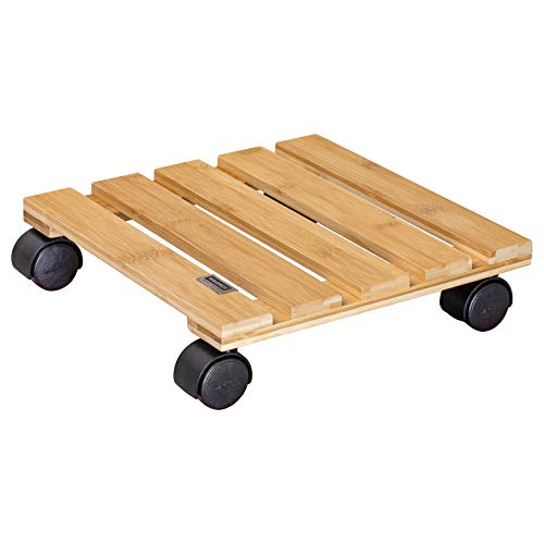 WAGNER Pflanzenroller Bamboo 29 x 29 x 7 cm I Pflanzenroller für den Innenbereich, Bambusholz hell I Kübelroller aus Bambus I Tragkraft 100 kg - 20026501 von WAGNER