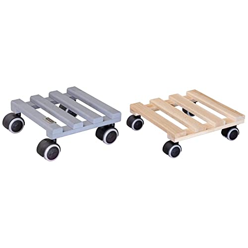 Wagner Pflanzenroller CREO 19 x 19 x 8 cm, 50 kg & Wagner Pflanzenroller PALETTI 25 x 25 x 8 cm I Pflanzenroller für Innenbereich I Blumenroller aus FSC®-Massivholz, Tragkraft 100 kg von WAGNER