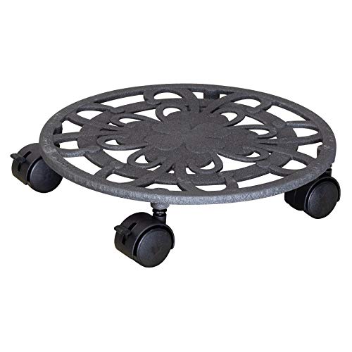 Wagner Pflanzenroller GLÜCKSKLEEBLATT Ø 29 x 6,5 cm I Blumenroller für Außenbereich + Innenbereich I Kübelroller aus Gusseisen, schiefergrau mit 2 Feststellern I Tragkraft 50 kg - 20091801 von WAGNER design yourself