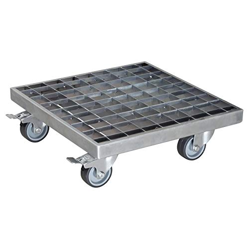 Wagner Pflanzenroller Industrial Style 29 x 29 x 9,5 cm I Blumenroller für Innenbereich + Außenbereich I Kübelroller aus verzinktem Stahl Gitterrost, Silber I Tragkraft 200 kg - 20701501 von WAGNER